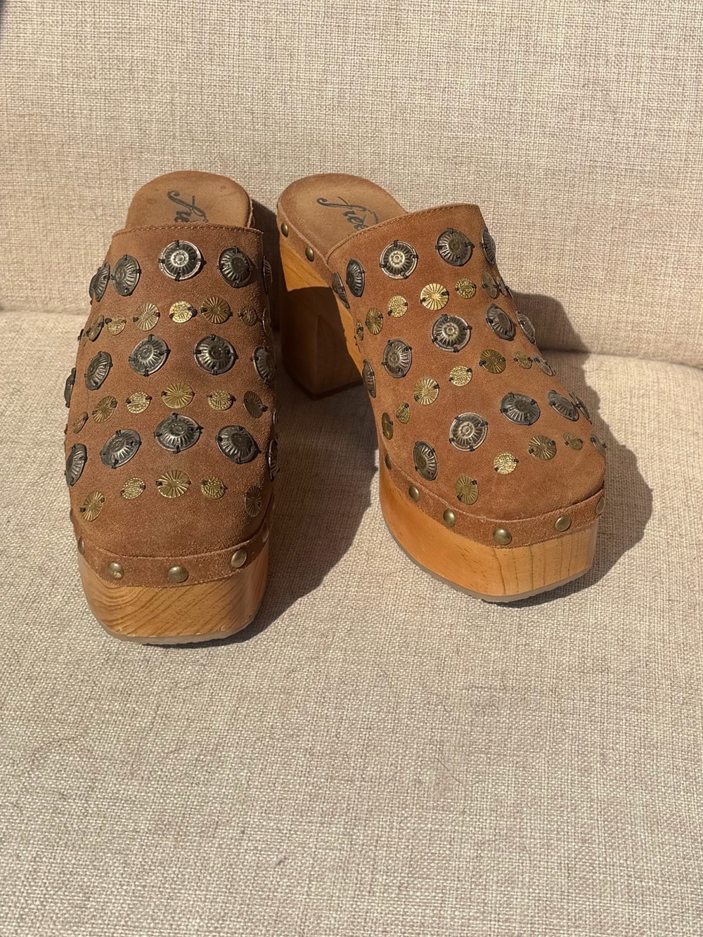 Free People Claudia Tan Suede Leather Studded Clogs